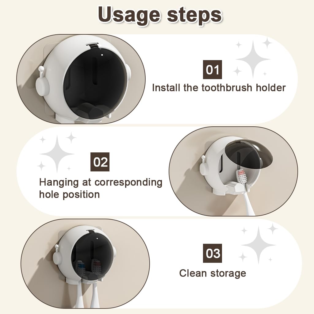 HASTHIP Wall Mounted Toothbrush Holder with Dual Slots and Flip Lid for Hygienic Storage | No Drill Waterproof Bathroom Organizer