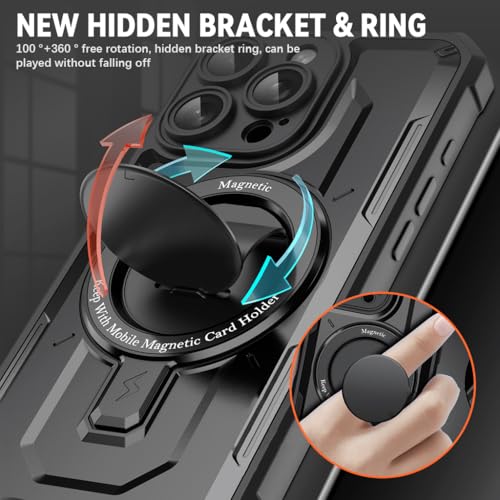 HASTHIP® for iPhone 15 Pro Max Case Compatible with MagSafe, 360° Rotatable Folding Stand with Ring Grip, Magnetic Shockproof TPU PC Protective Cover, Slim Anti-Scratch Clear Back