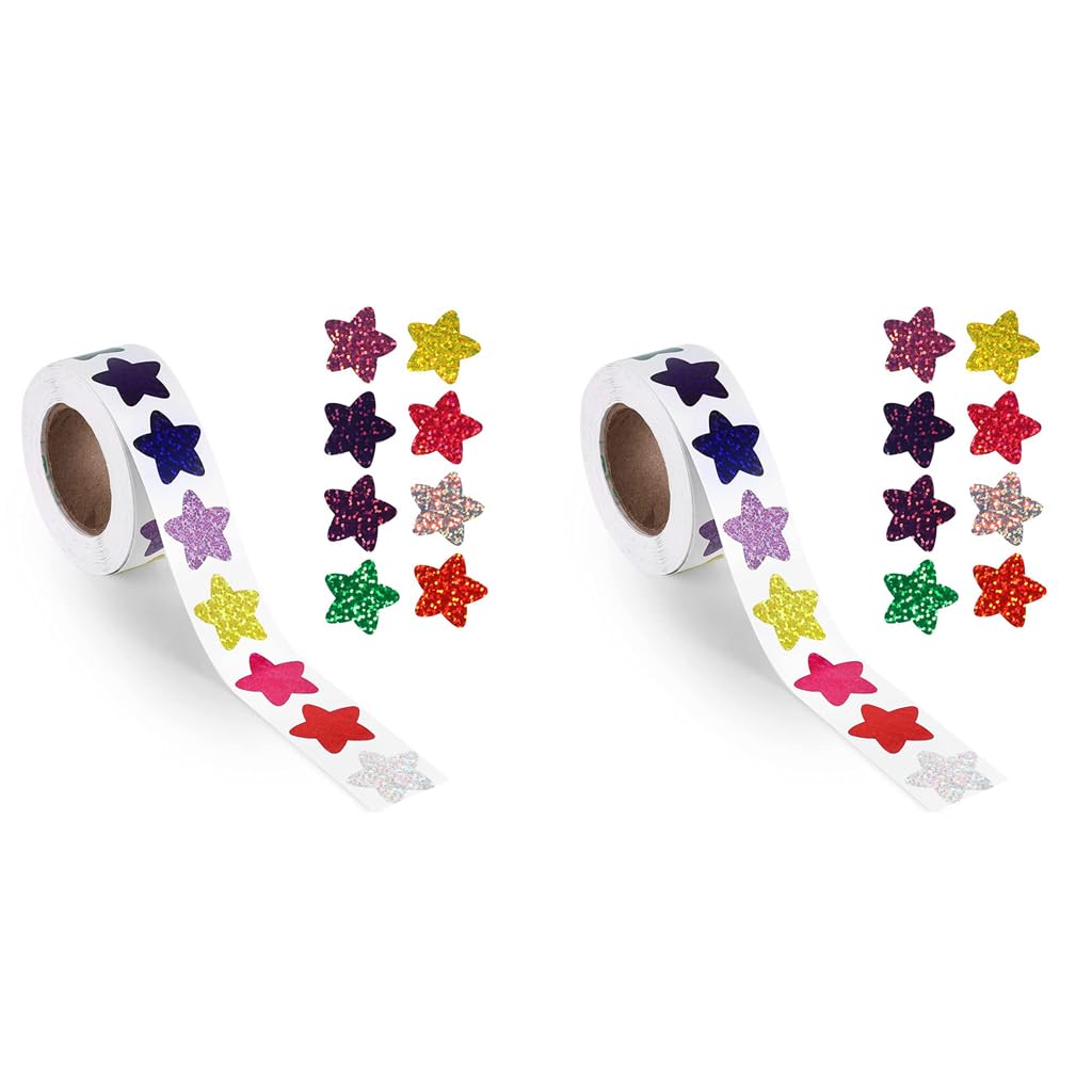 HASTHIP Glitter Star Stickers for Reward Charts 1000 pcs 1 inch Self Adhesive | 8 Colors