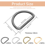 HASTHIP Metal D Rings for DIY Leather Crafting with Smooth Edges and 4 Colors | 40pcs Set