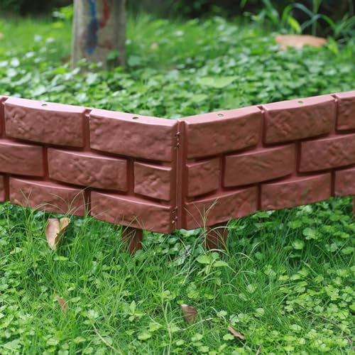 HASTHIP® 12PCS Garden Fence Border Decor Fencing Rustic Brick Edging Picket Connectable Decorative for Lawn Pathway Backyard Brown