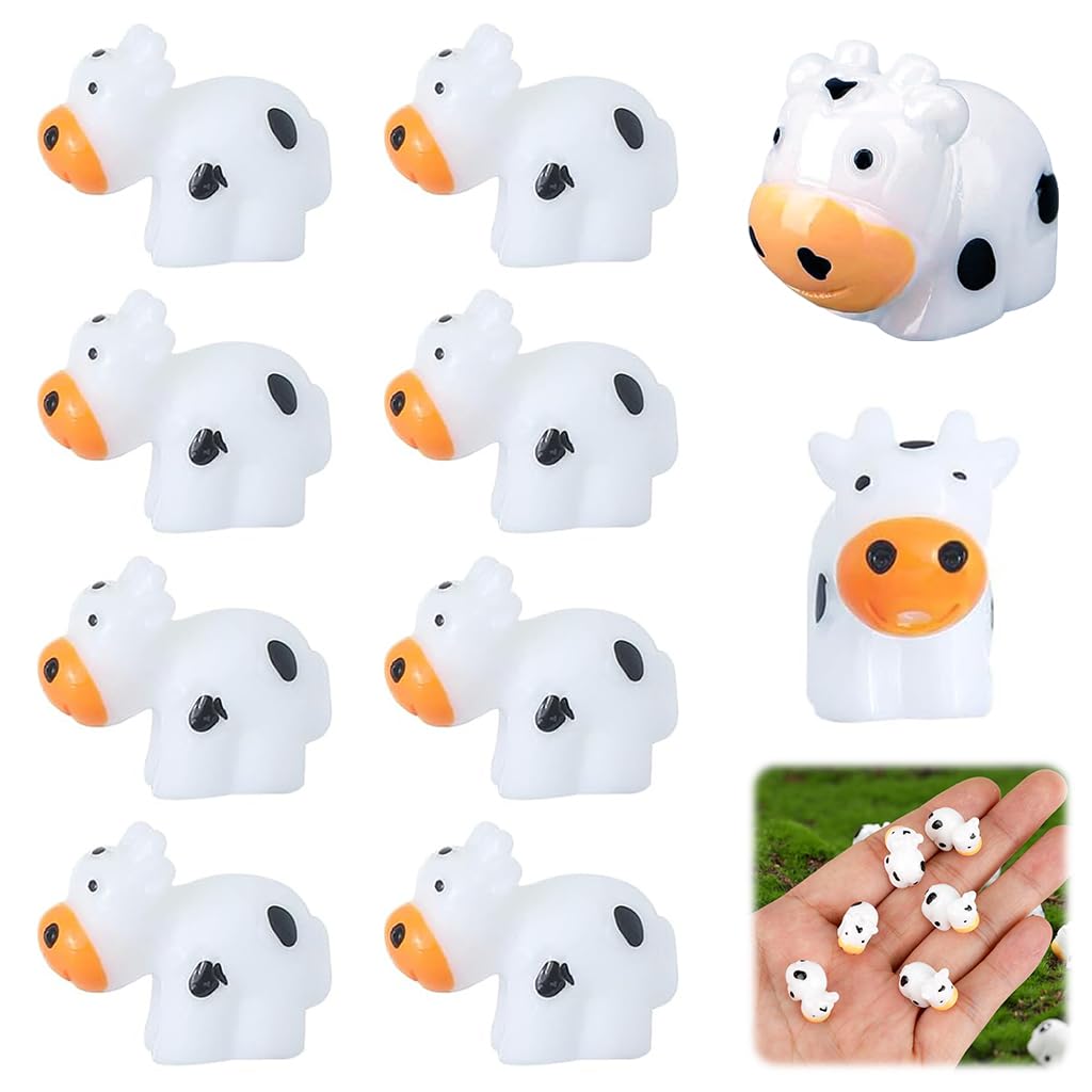 HASTHIP® 10Pcs Miniature Cow Cute Cartoonish Mini Cow Figurines Garden Resin Decoration Mini Cow Resin Miniature Decoration for Flower Pot, Planter, Desk, Flower Bed, Doll House Decoration