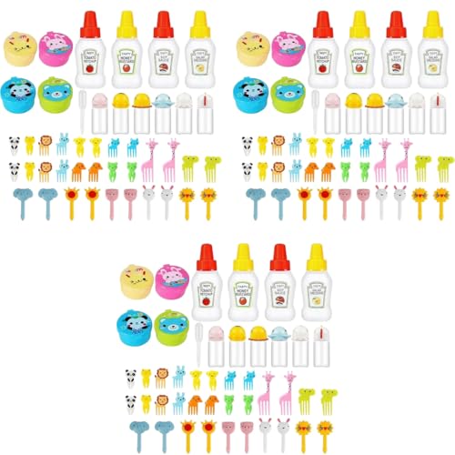 HASTHIP® 135PCS Mini Sauce Bottle & Fruit Fork Set for Kids Portable Dispenser Ketchup Dressing Bottles for Tiffin Picnic Camping Outdoor Activities