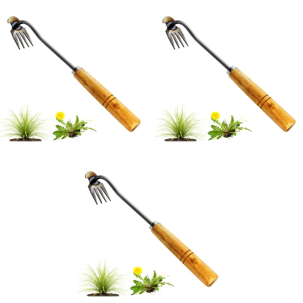 HASTHIP Weeder Hand Tool for Garden Use with 4-Claw Steel Head 14.1 in | 3PCS Set