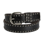 HASTHIP® Cinturón de Cuero para Mujer con Tachuelas y Hebilla Plateada, Cinturón Ajustable de Moda para Jeans, Pantalones y Vestidos - Negro