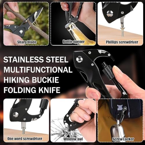 HASTHIP® Multifunctional Carabiner Duty Stainless Steel Carabiner, Portable Multi Tool, Multi tool for Climbing, Camping, Cycling, Hiking