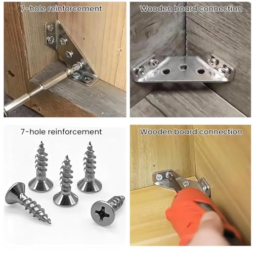 HASTHIP® 20Pcs Furniture Corner Connectors with 120Pcs Screws, Heavy Duty Stainless Steel Angle Corner Connectors Corner Brackets Metal Corner Braces for Wood Cabinets, Shelves, Furniture Assembly