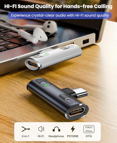 HASTHIP® 2 in 1 USB C Adapter,100W PD Type C to USB Adapter,Dual Charger & Audio Converter Compatible with iPhone 16/15 Galaxy S24/S23 MacBook iPad Laptop Android OTG