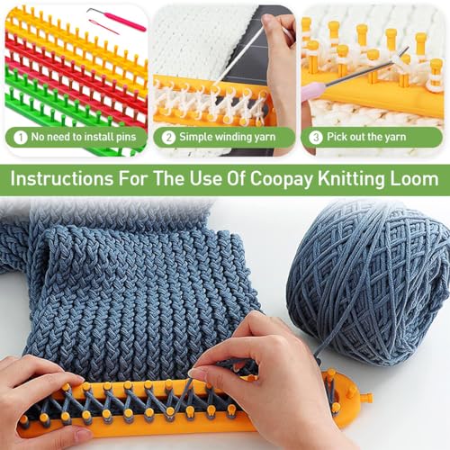 HASTHIP® Color Knitting Looms 4 Sizes Long Knitting Looms with Sewing Needles & Loom Needles Beginners