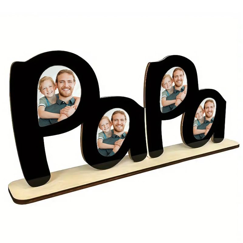 HASTHIP Wooden Photo Frame for Desk Display with 4 Photo Collage and Stand | 12.5x5.5 in Gift for Dad