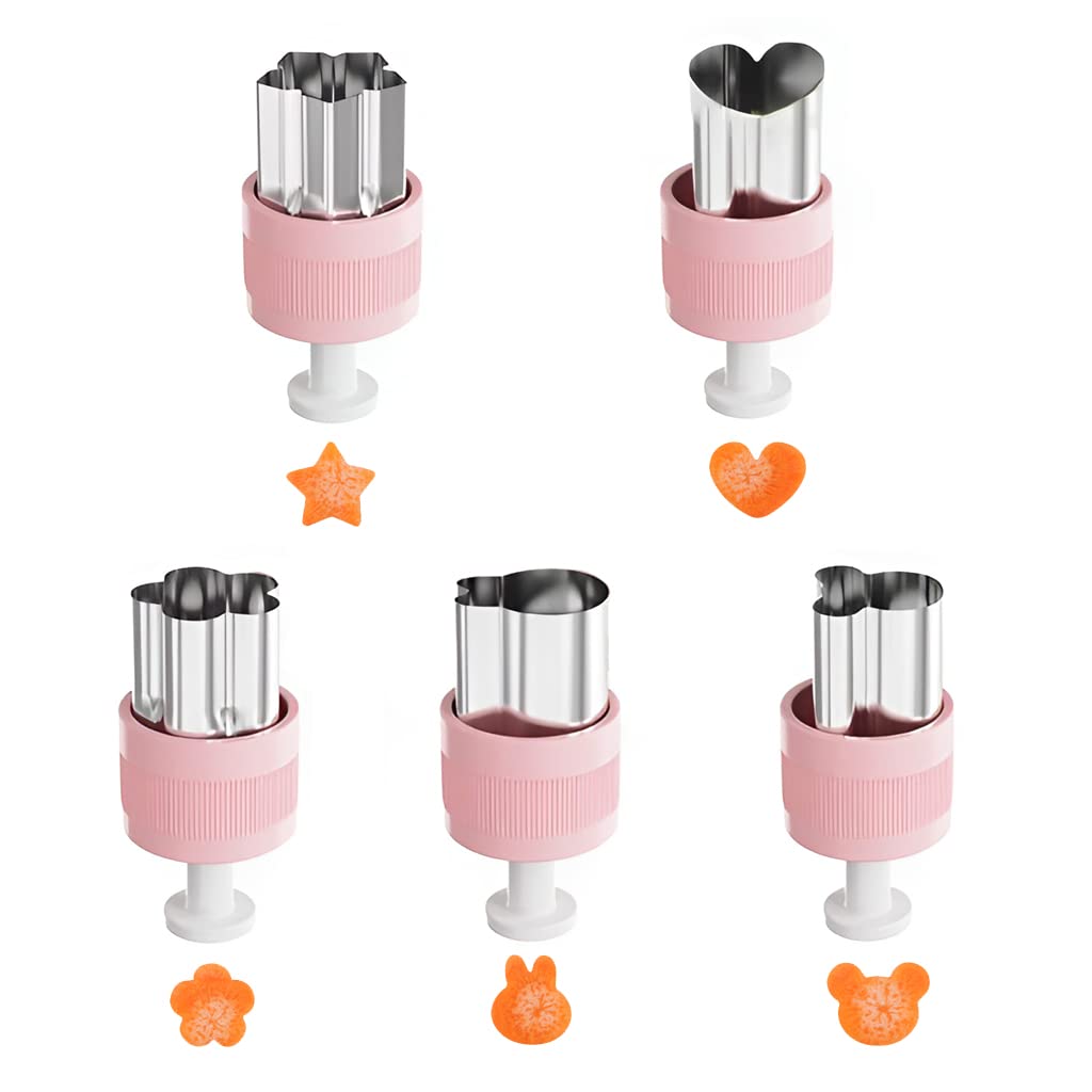 HASTHIP Cookie Cutter Shapes for Kids with Push Type Demold Handle and 5 Steel Molds | Pink