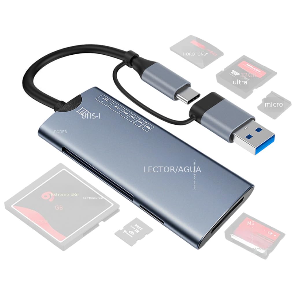 HASTHIP® ZORBES Lector de Tarjetas 6-en-1 con USB 3.0 y Lightning, 5Gbps, Compatible con TF/SD/MS / M2 / xD/CF para iPhone, iPad, Cámara, Portátil y PC