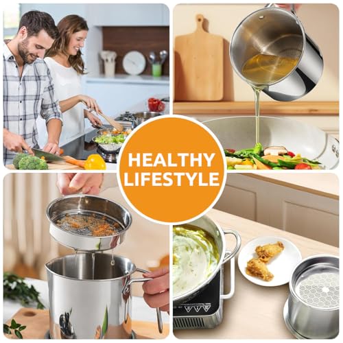 HASTHIP® 1.3 L Kitchen Oil Container with Lid & Removable Fine Mesh Strainer Stainless Steel Grease Container with Handle Kitchen Multi Purpose Grease Container Cooking Oil Container with Drip Tray