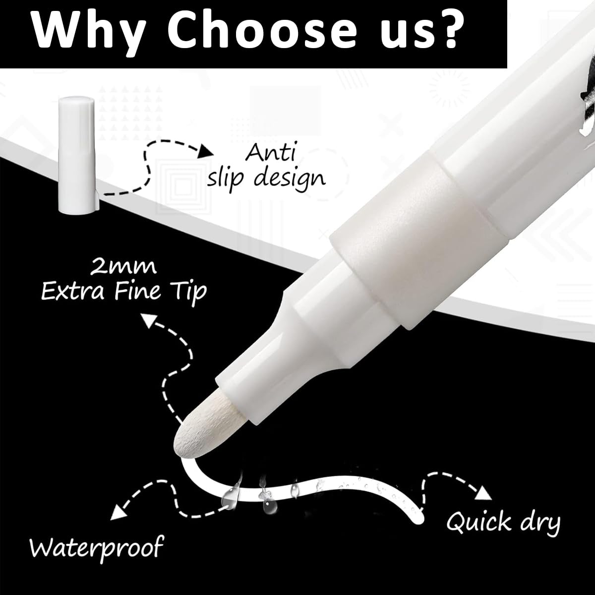 HASTHIP White Acrylic Paint Pens for DIY Crafts with 2mm Fiber Tip | 8 Pack Waterproof Set