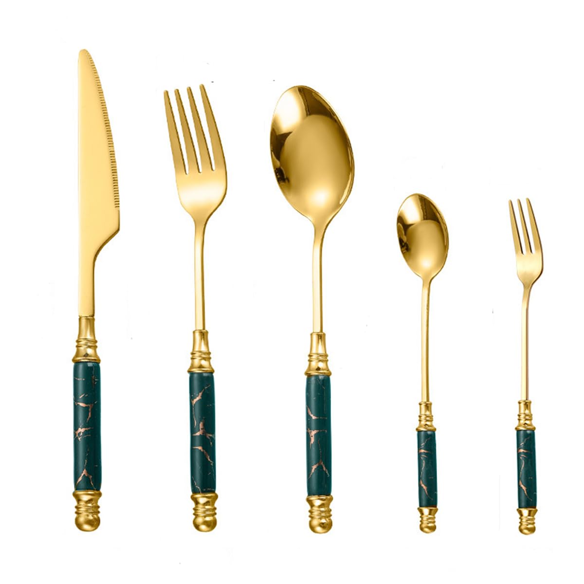 HASTHIP Cutlery Set for Dining and Gift Use featuring 5 Pieces with Green Ceramic Handles