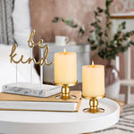 HASTHIP Candle Holder Stand for Dining Table Decoration with 2Pcs Metal Golden Pillars | Minimalist Tealight and Taper Design