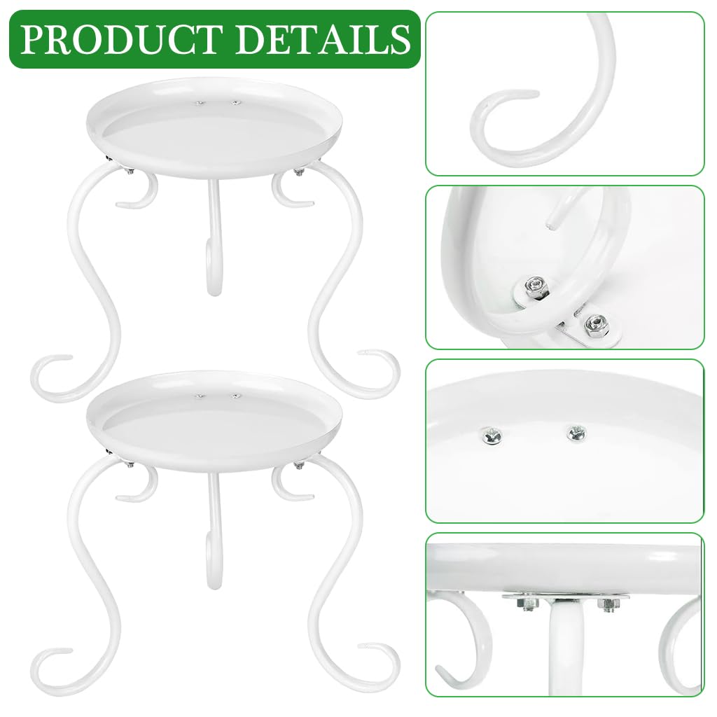 HASTHIP Plant Stand for Indoor and Outdoor with 23x23cm Round Tray | White Iron 2 Pack