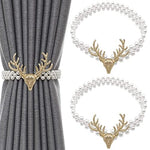 HASTHIP Curtain Tiebacks for Home and Office with Elastic Rope and Pearl Design | 2pcs Gold