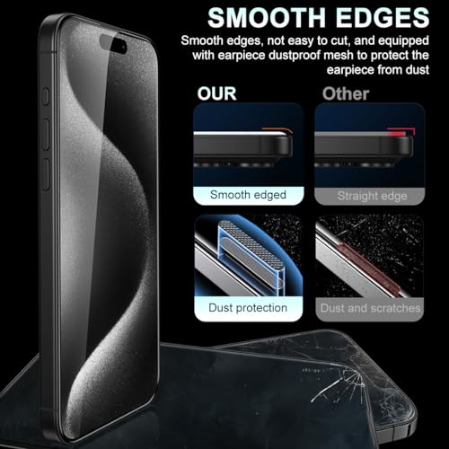HASTHIP® Brand Tempered Glass Screen Protector for iPhone 15 Pro 6.1 Inch, 2 Pack HD Clear 9H Hardness Anti-Scratch with Anti-Fingerprint Coating, Easy Installation Frame, Case Friendly, Includes