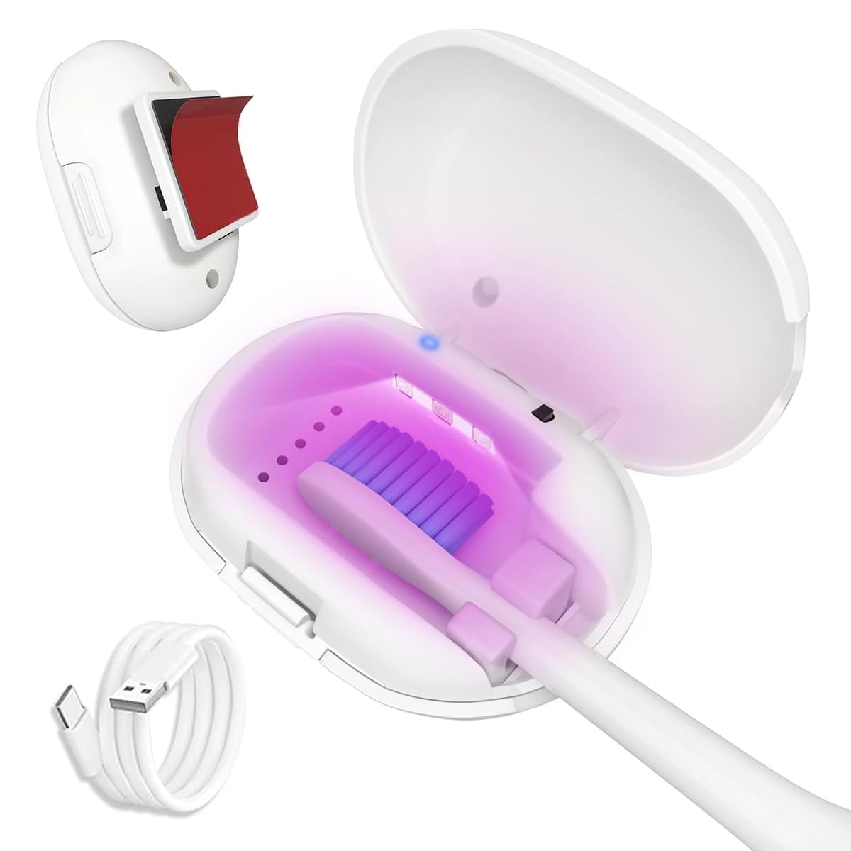HASTHIP® UV Sanitizer Toothbrush Holder,USB Rechargeable Smart Automatic UV Sanitizer Toothbrush Holders for Bathroom Antibacterial Holder Wall Mounted Portable Mini Stand