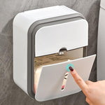 HASTHIP® Double-Layer Toilet Paper Roll Plastic Tissue Box Wall Mounted Drawer Box Storage Rack, Strong Waterproof, No Punching Required-(Grey,Set of 1)