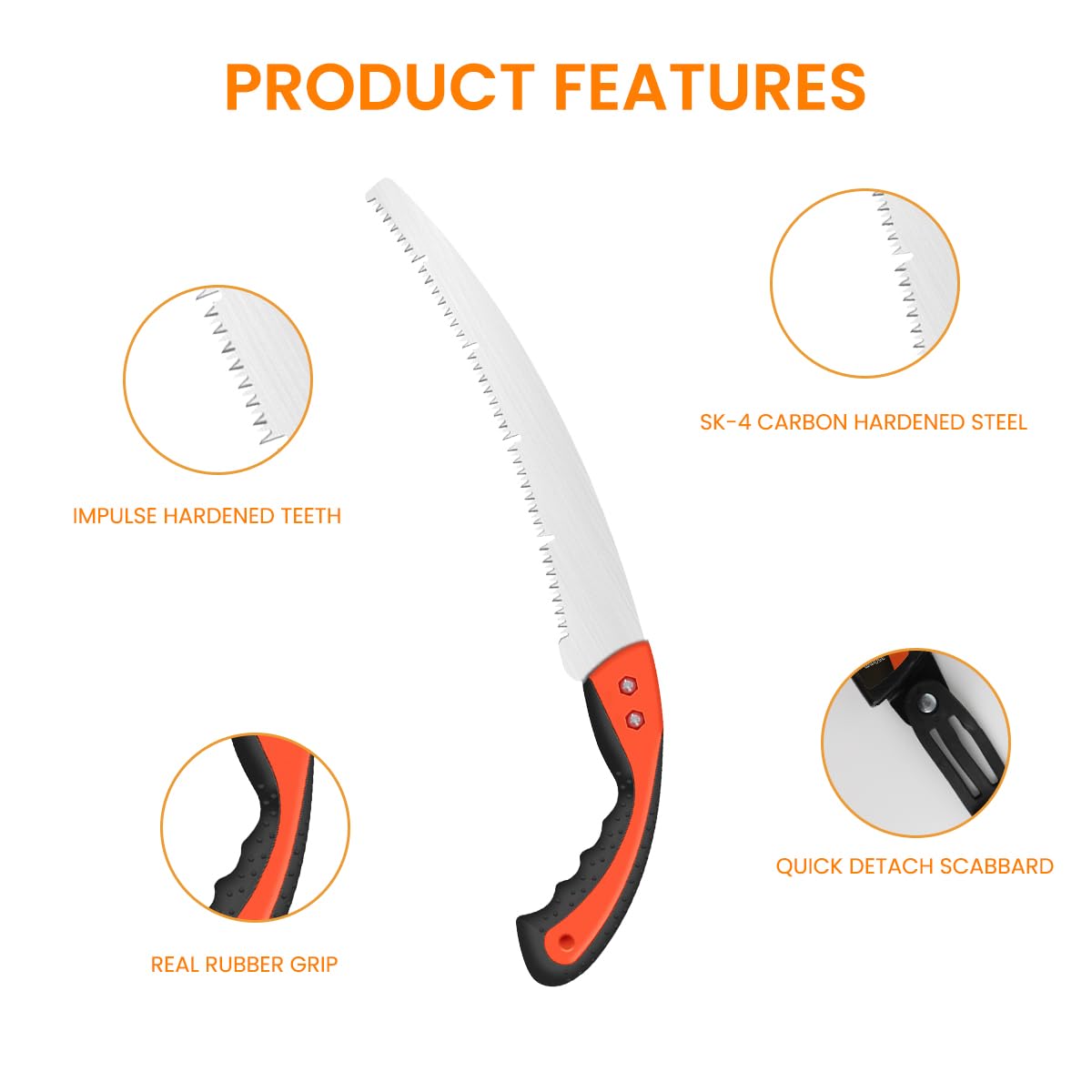 HASTHIP Pruning Saw for Wood and Tree Cutting featuring 19.6 in Curved Blade & Ergonomic Handle