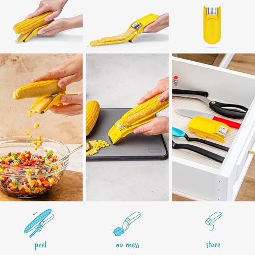 HASTHIP® Corn Peeler Stainless Steel,Quick Corn Stripper Tool for Kitchen,Easy Remove Kernels Durable Household Gadget for Fast Seed Removal - Yellow