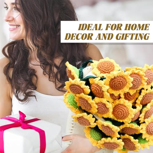 HASTHIP® DIY Crochet Art Kit Sunflower Blanket Craft Kit 70cm Dia Round Blanket DIY Crochet Couch Blanket Romantic Sunflower Blanket for Home Decor, Gifting, with Step and Step Guide & Tool Kit