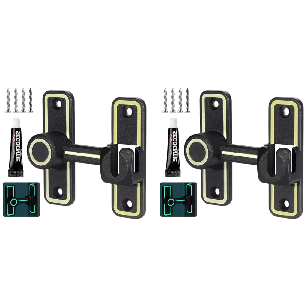 HASTHIP Door Lock for Barn and Sliding Doors with 90° 180° Latch | Zinc Alloy 2PCS Black