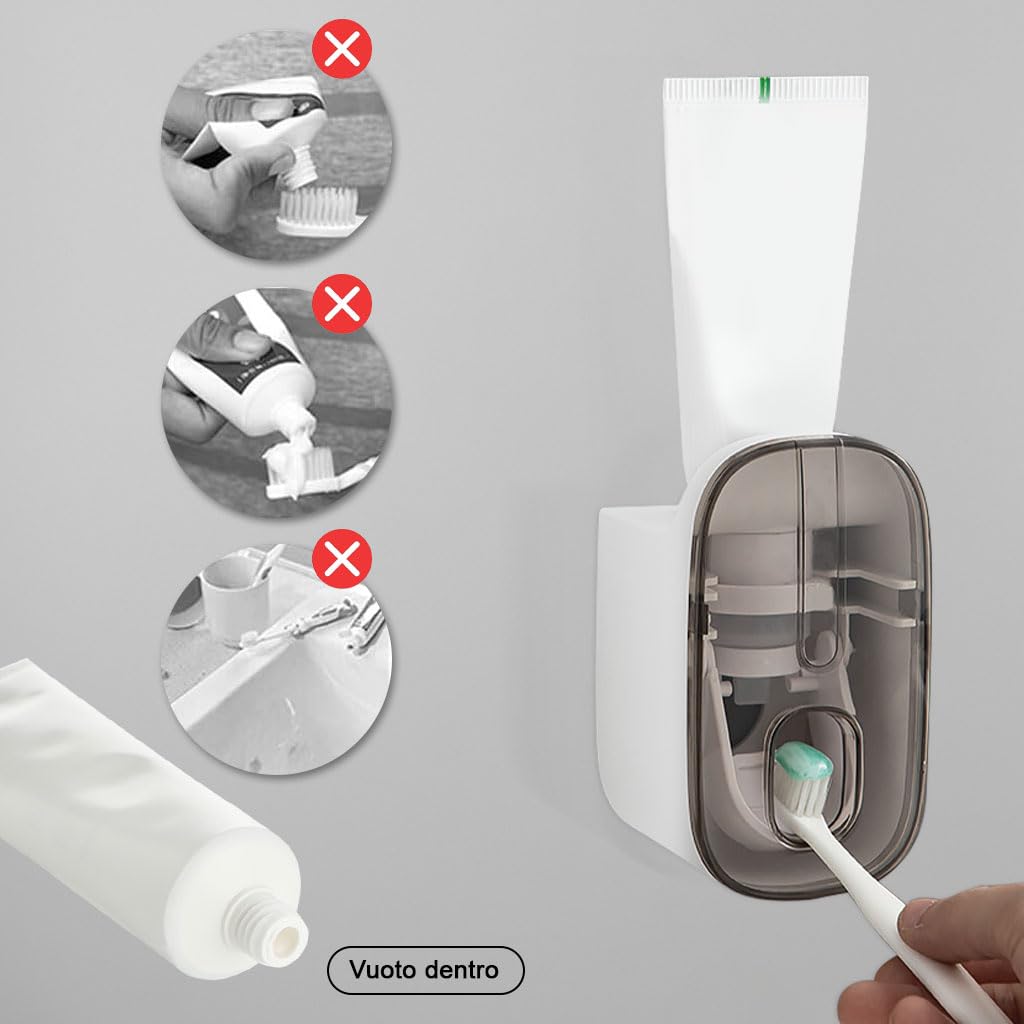 HASTHIP Wall Mounted Toothpaste Dispenser 6.5x7x11cm with Detachable Rack | Easy No Drill Install for Family Bathroom Organization