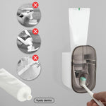 HASTHIP Wall Mounted Toothpaste Dispenser 6.5x7x11cm with Detachable Rack | Easy No Drill Install for Family Bathroom Organization