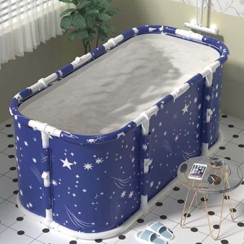 HASTHIP® 47.2" Foldable Soaking Tub - Portable Thermal Bathtub with Drain Pipe & Cover, Space Saving Design for Adults Kids Home Spa Bath for Small Bathrooms