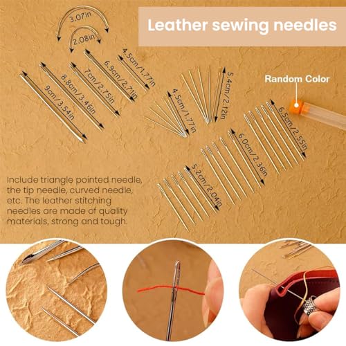 HASTHIP® 118PCS Leather Sewing Kit Leather Needles for Hand Sewing Heavy Duty Upholstery Repair Waxed Thread Large-Eye Stitching for Carseat Backpack Carpet Boots Shoes Sofa