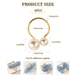 HASTHIP Faux Pearl Napkin Rings for Weddings and Festive Tables | Set of 6 Golden Holders