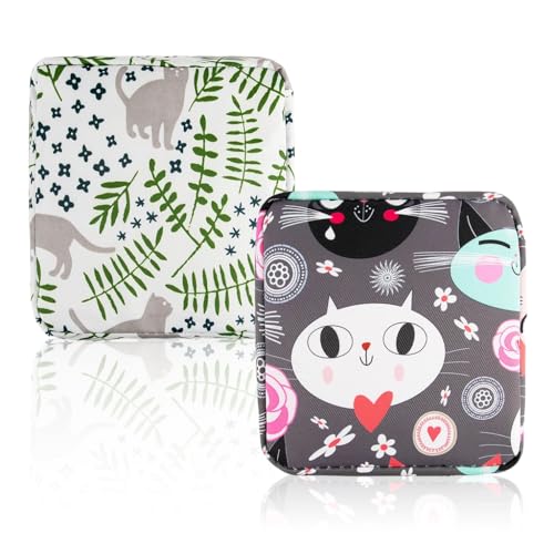HASTHIP® 2Pcs Sanitary Napkin Storage Bag, Cartoon Cotton Menstrual Pad Bag with Zipper, Multi-Purpose Mini Cosmetic Toiletry Pouch, Waterproof Travel Makeup Organizer for Pads, Lipstick, Wash