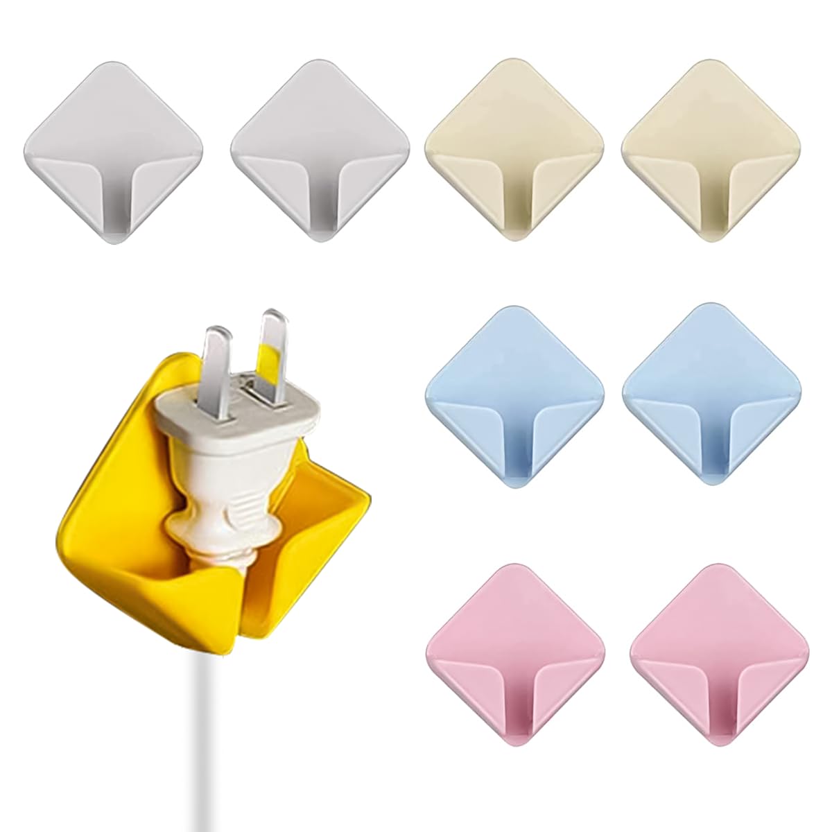 Wall Mounted Heavy Duty Plastic Adhesive Hooks for Plugs Toothbrush - Multicolor, 8-Pack