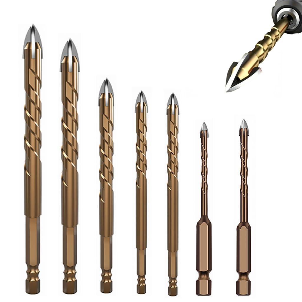 HASTHIP® Juego de Brocas de 7 Piezas,Brocas Acero Aleado con Punta Carburo,Vástago Hexagonal 3mm-12mm Compatible con Taladros Alto Impacto para Concreto Ladrillo Azulejo Vidri