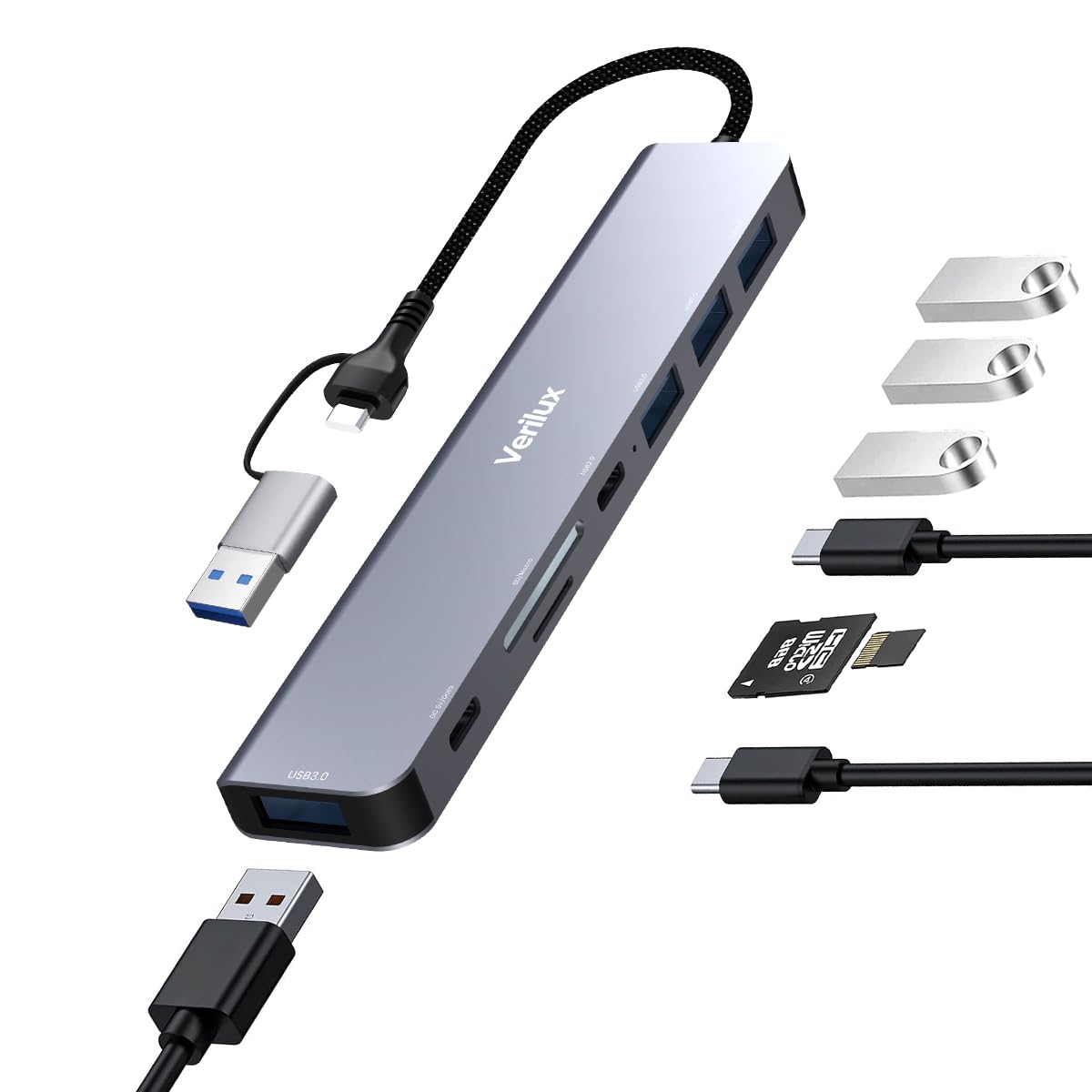 USB HUB 3.0 for PC 8 in 1 USB C HUB for Macbook Pro Air with 2.0/3.0 USB Adapter
