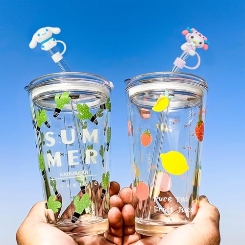 HASTHIP® 12PCS Kawaii Sanrio Series Drinking Straw Lids Anti-lost Kids Universal 10mm Cap for Stainless Steel Straight Curved Glass