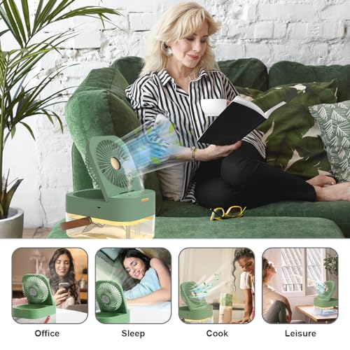 HASTHIP® 3 in 1 USB Fan Humidifer, USB Cooling Fan Desk Air Humidifier 2.5L Dual Spray, Foldable USB Desktop Fan Travel USB Fan with Handle 3 Speeds, USB-Plug GoHumidifer for Desk, Office, Bedroom