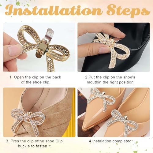 HASTHIP® 2Pcs Shoe Charms Luxurious Rhinestone Bow Shoe Charms Alloy Bow Shoe Charms Detachable Clip On Bow Charms for High Heels