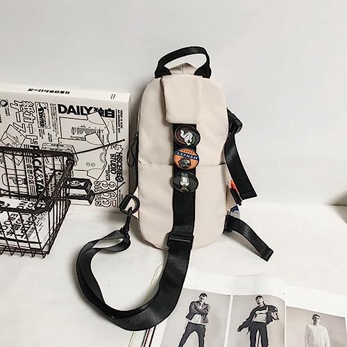 HASTHIP® 2Pcs Couple Crossbody Bag Men Women,13.5" Sling Bag,Waterproof Nylon Shoulder Large Chest w/Badges Adjustable Strap for Travel Office Cycling Hiking (White & Black)