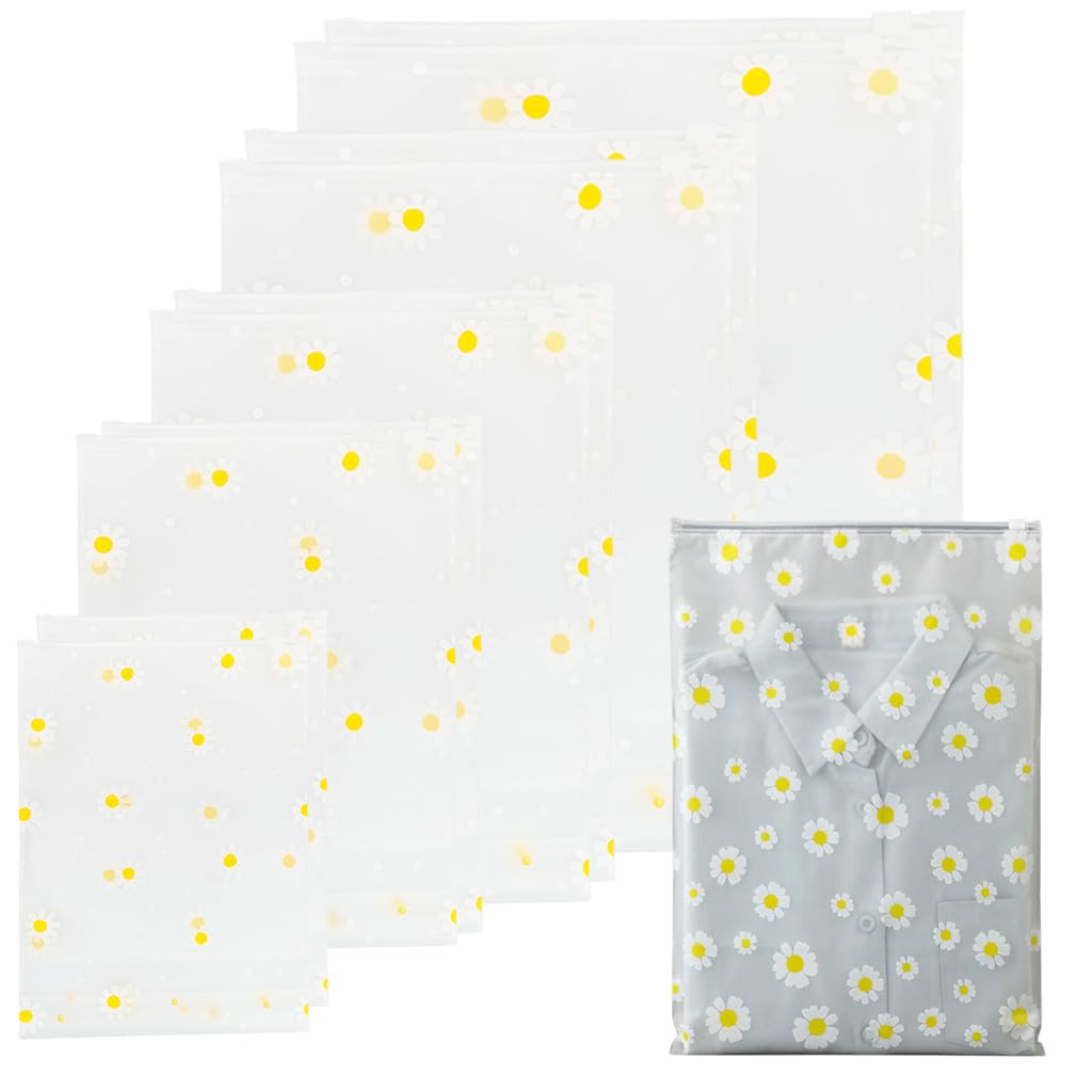 HASTHIP Clothing Storage Bags for Travel and Home with Zip Lock | 10 Pcs Matte PEVA Daisy Print