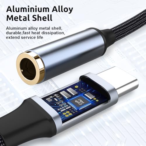HASTHIP® BrandName USB C to 3.5mm Audio Adapter,Type C to Aux Headphone Jack Dongle,HiFi DAC Nylon Braided USB-C 3.5mm Audio Cable Compatible with iPhone 16 Samsung Galaxy S23/S22/S21 Ultra iPad Pro
