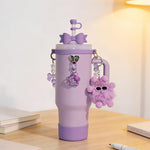 HASTHIP® Tumbler Cup Accessories Set for Stanley, 6Pcs Stylish Drinking Cup Accessories, Sweet Bow Beaded Cup Chain Handle, Bottom Sleeve Purple Bow Straw Charm, Straw Tip Cover, Cute Plush Charm