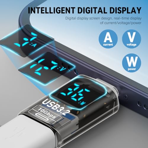 HASTHIP® PD 60W USB C to USB Adapter with LED Display,Type C Female to A Male Connector,10Gbps 3.2 Gen2 OTG Data Transfer Compatible with iPhone 16/15 Pro Max MacBook iPad Air Galaxy