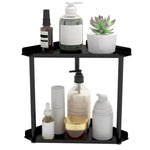 HASTHIP® 2 Tier Bathroom Counter Organizer, Vanity Organizer Corner Shelf, Skincare, Makeup Countertop Organizers, Kitchen, Bathroom Counter Storage-Black