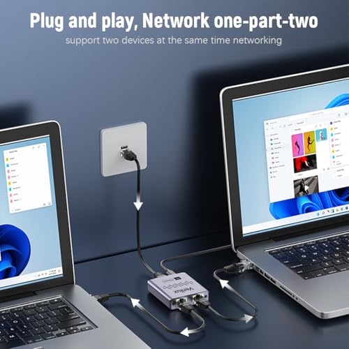 HASTHIP® 1000Mbps RJ45 Gigabit Ethernet Switch, 2-Port Network Splitter, Unmanaged Plug & Play Adapter, LAN Cable Extender, Compatible with PC, Router, TV Box, Game Console, Internet Connector