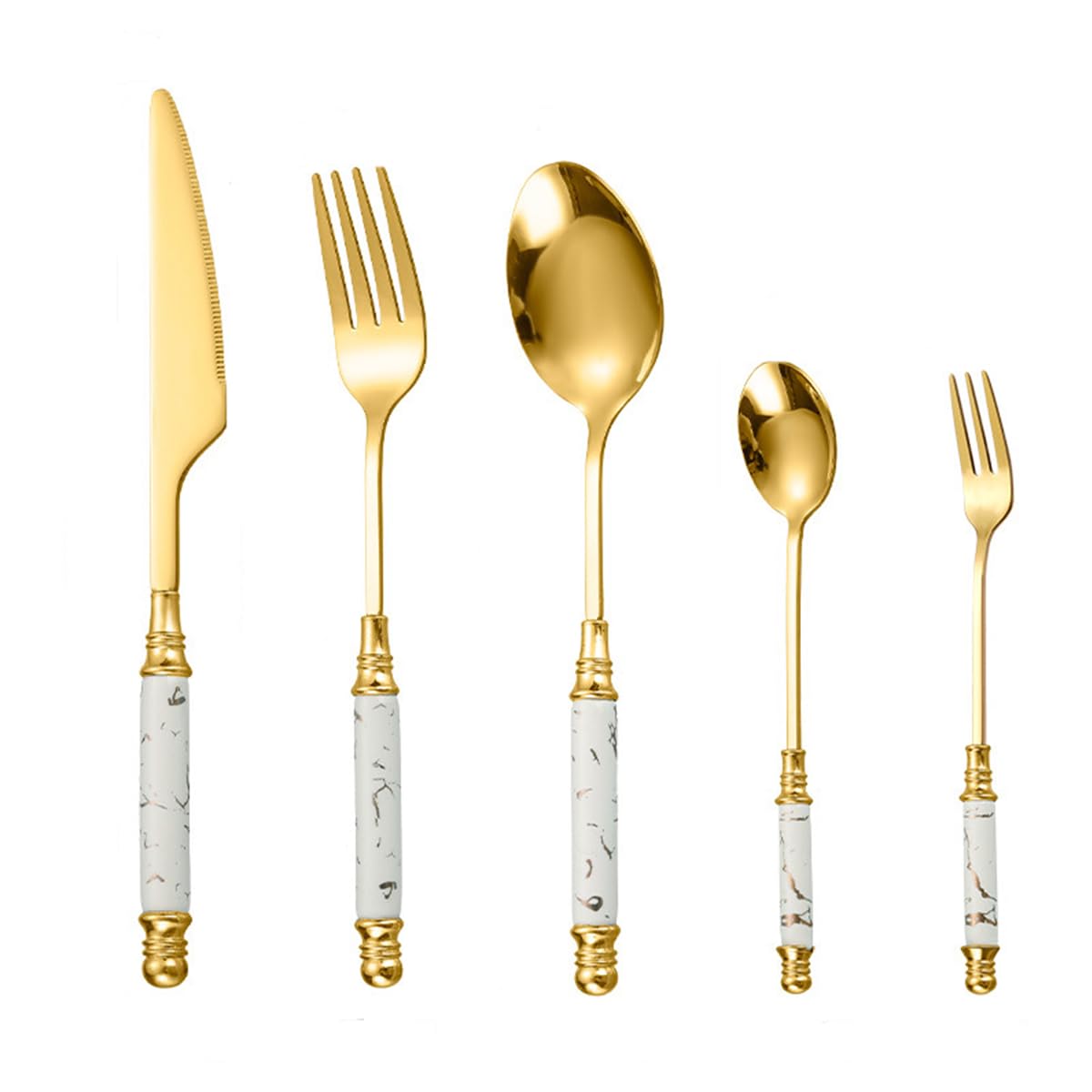 HASTHIP Cutlery Set for Dining with 5 Stainless Steel Pieces and White Ceramic Handles | Gift Ideal