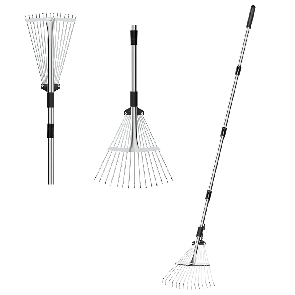 HASTHIP Garden Rake for Lawn and Yard with 15 Stainless Steel Teeth and 5.6ft Handle | DIY Assembly Tool